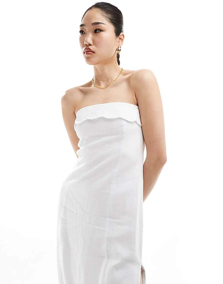 Abercrombie & Fitch Linen Blend Midi Strapless Dress With Scallop Edge In White For Women Brilliant White 5 Abercrombie & Fitch Linen Blend Midi Strapless Dress With Scallop Edge In White For Women Brilliant White - Image 3