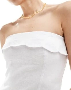 Abercrombie & Fitch Linen Blend Midi Strapless Dress With Scallop Edge In White For Women Brilliant White 10 Abercrombie & Fitch Linen Blend Midi Strapless Dress With Scallop Edge In White For Women Brilliant White -Abercro Clothing Shop 206575454 4