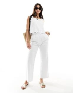 Abercrombie & Fitch Linen Blend Sloane Trouser In White Mix And Match For Women Brilliant White