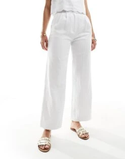 Abercrombie & Fitch Linen Blend Sloane Trouser In White Mix And Match For Women Brilliant White -Abercro Clothing Shop 206575470 4