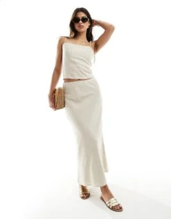 Abercrombie & Fitch Linen Blend Bias Cut Maxi Skirt In Oatmeal Co-ord For Women Oatmeal Heather -Abercro Clothing Shop 206575499 1 oatmealheather 1