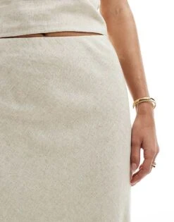 Abercrombie & Fitch Linen Blend Bias Cut Maxi Skirt In Oatmeal Co-ord For Women Oatmeal Heather -Abercro Clothing Shop 206575499 3