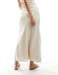 Abercrombie & Fitch Linen Blend Bias Cut Maxi Skirt In Oatmeal Co-ord For Women Oatmeal Heather -Abercro Clothing Shop 206575499 4