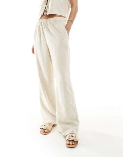 Abercrombie & Fitch Co-ord Wide Leg Linen Blend Trouser In Beige For Women Oatmeal Heather