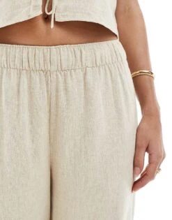 Abercrombie & Fitch Co-ord Wide Leg Linen Blend Trouser In Beige For Women Oatmeal Heather -Abercro Clothing Shop 206575507 3