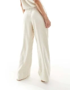 Abercrombie & Fitch Co-ord Wide Leg Linen Blend Trouser In Beige For Women Oatmeal Heather -Abercro Clothing Shop 206575507 4