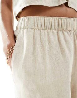 Abercrombie & Fitch Co-ord Wide Leg Linen Blend Trouser In Beige For Women Oatmeal Heather -Abercro Clothing Shop 206575507 5