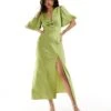 Abercrombie & Fitch Satin Flutter Sleeve Maxi Dress In Green For Women Sweet Pea -Abercro Clothing Shop 206575539 1 sweetpea