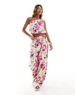 Abercrombie & Fitch Co-ord One Shoulder Crinkle Top In Floral Print For Women Pink Floral -Abercro Clothing Shop 206575550 4