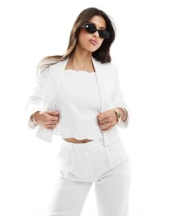 Abercrombie & Fitch Linen Blend Cropped Blazer In White Mix And Match For Women Brilliant White