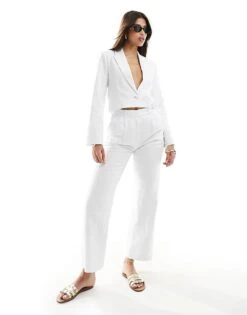 Abercrombie & Fitch Linen Blend Cropped Blazer In White Mix And Match For Women Brilliant White -Abercro Clothing Shop 206575593 3