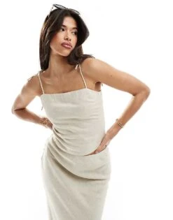 Abercrombie & Fitch Co-ord Linen Blend Top With Tie Shoulder Detailing In Oatmeal For Women Oatmeal Heather -Abercro Clothing Shop 206575619 1 oatmealheather 1