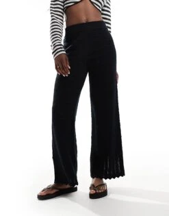 Abercrombie & Fitch Crochet Wide Leg Trousers In Black For Women -Abercro Clothing Shop 206634918 3