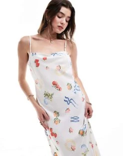 Abercrombie & Fitch Maxi Dress In White With Picnic Print In White For Women Tomato Girl Print -Abercro Clothing Shop 206634934 3