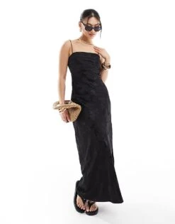 Abercrombie & Fitch Satin Maxi Dress With Jaquard Print In Black For Women -Abercro Clothing Shop 206634942 1 black 1