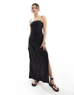 Abercrombie & Fitch Satin Maxi Dress With Jaquard Print In Black For Women -Abercro Clothing Shop 206634942 3