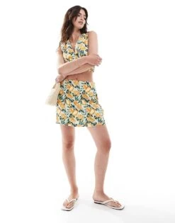 Abercrombie & Fitch Co-ord Linen Blend Skort And Top In Lemon Print -Abercro Clothing Shop 206634963 1 lemonprint 1