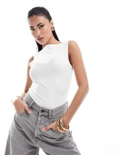 Abercrombie & Fitch Soft Matte Slash Neck Bodysuit In White For Women -Abercro Clothing Shop 206635008 1 white 1