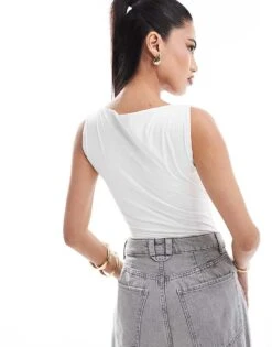 Abercrombie & Fitch Soft Matte Slash Neck Bodysuit In White For Women -Abercro Clothing Shop 206635008 4