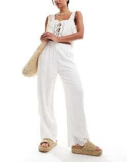 Abercrombie & Fitch Ultra Wide Leg Crinkle Trouser In White For Women White W/a/w
