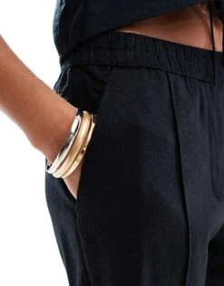 Abercrombie & Fitch Co-ord Linen Blend Wide Leg Trouser In Black For Women Black Beauty -Abercro Clothing Shop 206635010 3