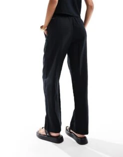 Abercrombie & Fitch Co-ord Linen Blend Wide Leg Trouser In Black For Women Black Beauty -Abercro Clothing Shop 206635010 4
