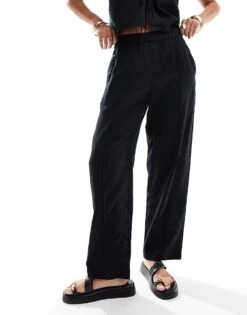 Abercrombie & Fitch Co-ord Linen Blend Wide Leg Trouser In Black For Women Black Beauty -Abercro Clothing Shop 206635010 5