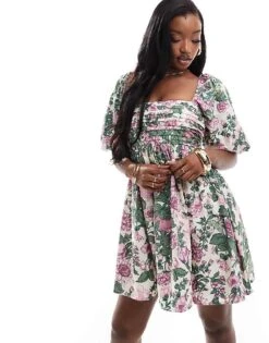 Abercrombie & Fitch Emerson Dress With Puff Sleeves In Purple Floral Print For Women -Abercro Clothing Shop 206635059 1 purplefloral 1