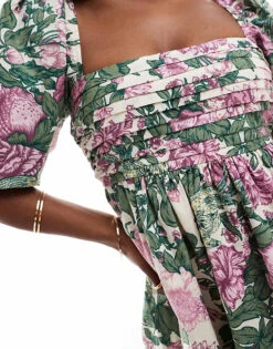 Abercrombie & Fitch Emerson Dress With Puff Sleeves In Purple Floral Print For Women -Abercro Clothing Shop 206635059 3