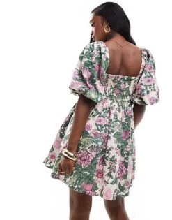 Abercrombie & Fitch Emerson Dress With Puff Sleeves In Purple Floral Print For Women -Abercro Clothing Shop 206635059 4