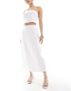 Abercrombie & Fitch Co-ord Linen Scallop Edged Top And Midi Skirt In White -Abercro Clothing Shop 206635212 1 white