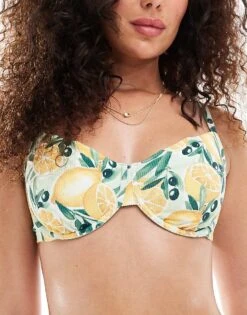 Abercrombie & Fitch Co-ord Curve Love Underwire Bikini Top In Lemon Print For Women -Abercro Clothing Shop 206635259 3