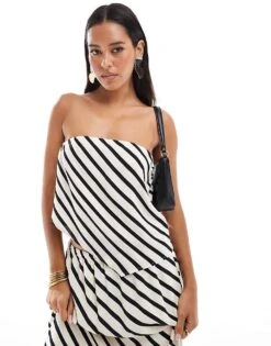 Abercrombie & Fitch Co-ord Striped Satin Scarf Set Black And Cream -Abercro Clothing Shop 206635265 1 stripe