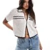 Abercrombie & Fitch Crochet Short Sleeve Polo With Tipping In White For Women -Abercro Clothing Shop 206635311 1 white