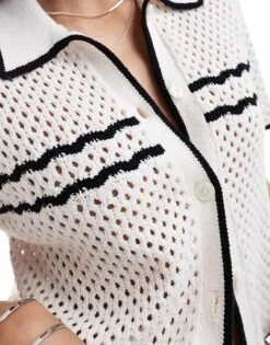 Abercrombie & Fitch Crochet Short Sleeve Polo With Tipping In White For Women -Abercro Clothing Shop 206635311 3