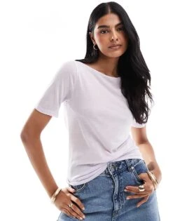 Abercrombie & Fitch Sheer Jersey T-shirt In Lavender With Slash Neck For Women Lavender Fog