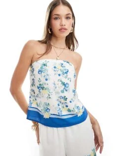 Abercrombie & Fitch Co-ord Satin Printed Set In White And Blue -Abercro Clothing Shop 206635365 1 borderprint 1
