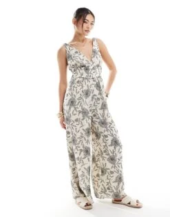 Abercrombie & Fitch Floral Jumpsuit In Black And White For Women Black To White Flora -Abercro Clothing Shop 206635429 4