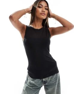Abercrombie & Fitch Sheer Layered Slash Neck Top In Black For Women Black Beauty