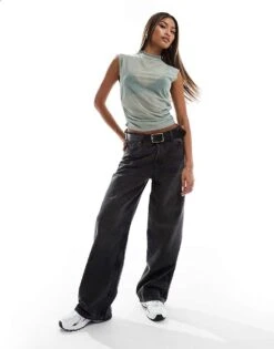 Abercrombie & Fitch Mock Neck Side Ruched Top In Green Mesh For Women -Abercro Clothing Shop 206635431 3