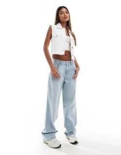 Abercrombie & Fitch Cut Off Sleeveless Denim Jacket In White For Women Brilliant White