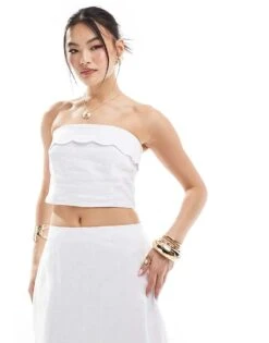 Abercrombie & Fitch Co-ord Linen Scallop Edged Top And Midi Skirt In White -Abercro Clothing Shop 206635499 1 white 1