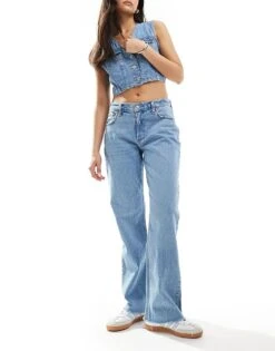 Abercrombie & Fitch Curve Love Low Rise Baggy Jean In Mid Blue For Women