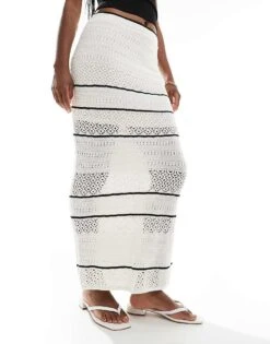 Abercrombie & Fitch Co-ord Tiered Knitted Crochet Skirt In Cream For Women Cream/black -Abercro Clothing Shop 206635575 5