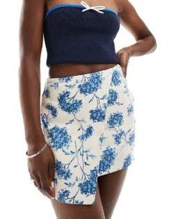 Abercrombie & Fitch Linen Blend Mini Wrap Skort In Blue Floral Print For Women Cream Grounded Blue -Abercro Clothing Shop 206635609 1 creamgroundedblue 1