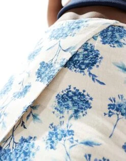 Abercrombie & Fitch Linen Blend Mini Wrap Skort In Blue Floral Print For Women Cream Grounded Blue -Abercro Clothing Shop 206635609 5