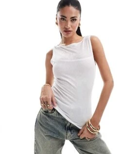 Abercrombie & Fitch Slash Layered Sheer Rib Tank Top In White For Women Brilliant White -Abercro Clothing Shop 206635619 1 brilliantwhite 1