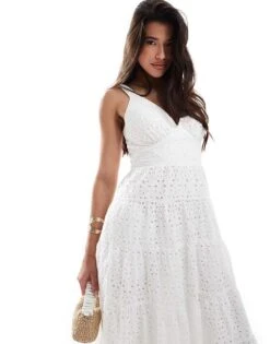 Abercrombie & Fitch Eyelet Tiered Maxi Dress In White For Women Brilliant White