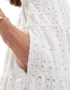 Abercrombie & Fitch Eyelet Tiered Maxi Dress In White For Women Brilliant White -Abercro Clothing Shop 206635686 3