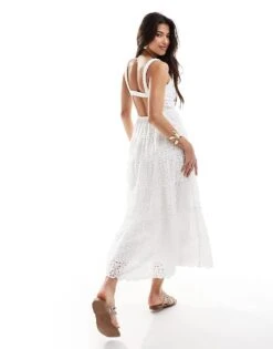 Abercrombie & Fitch Eyelet Tiered Maxi Dress In White For Women Brilliant White -Abercro Clothing Shop 206635686 4
